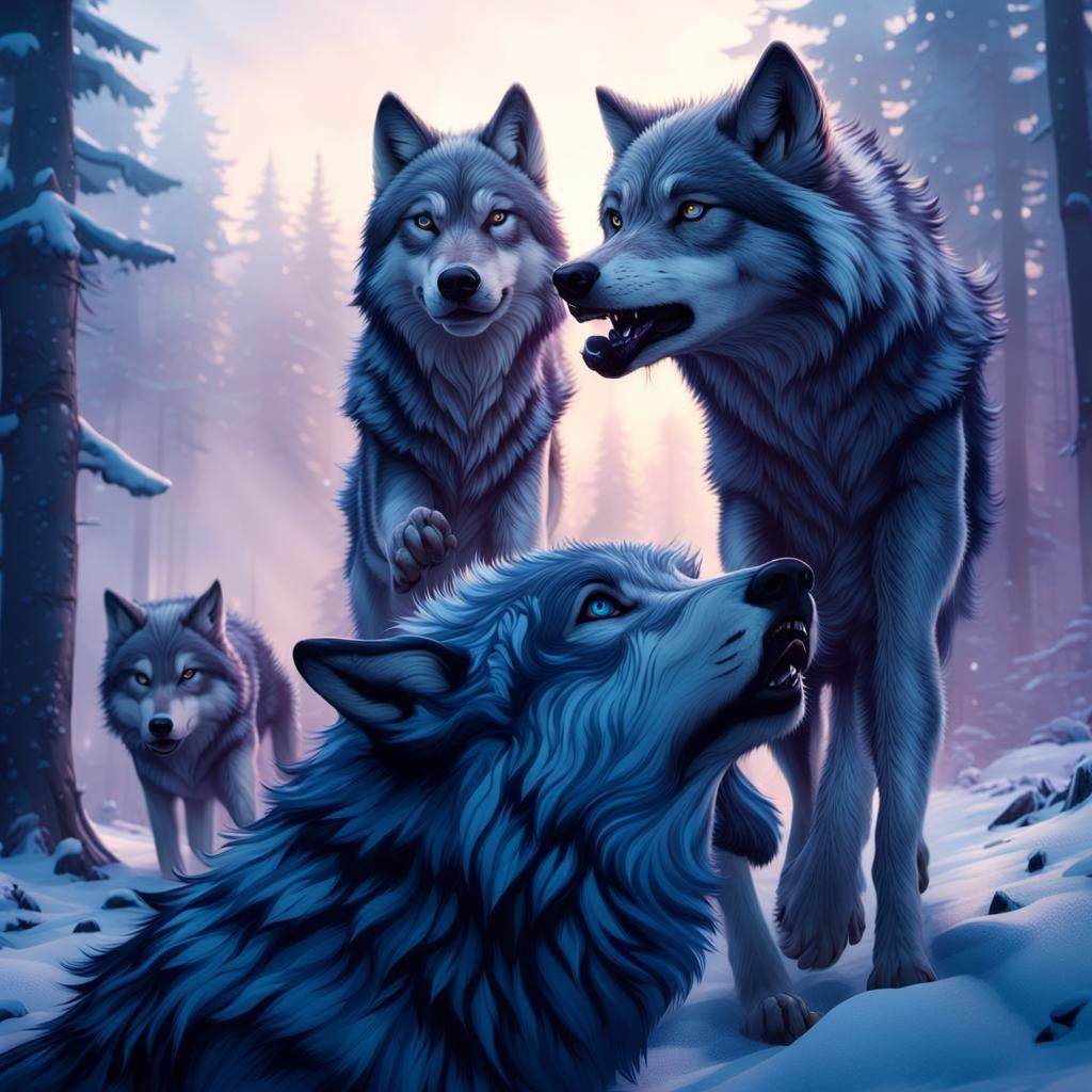 Winter Wolves Run Through Snowy Forest in Cinematic Digital....