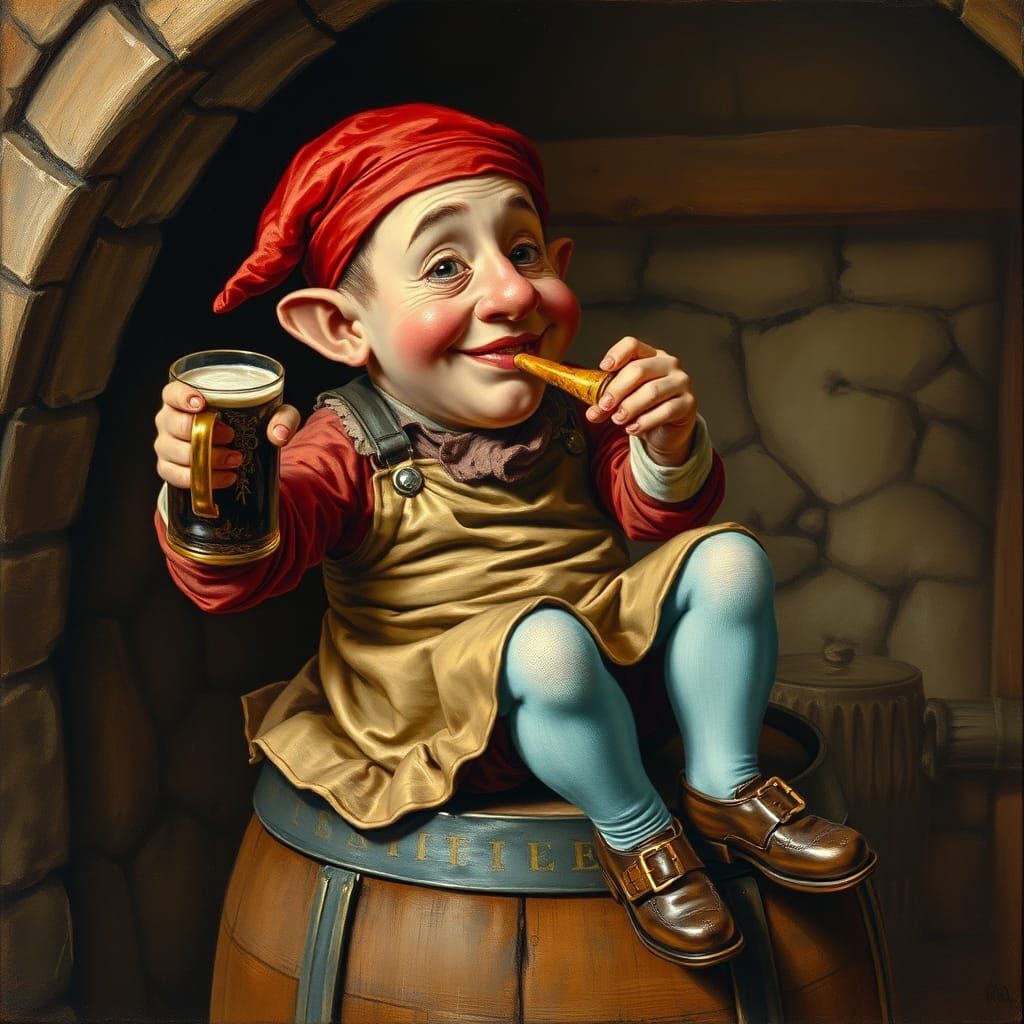 Clurichaun in Wine Cellar, Inspired by Heinrich Kley