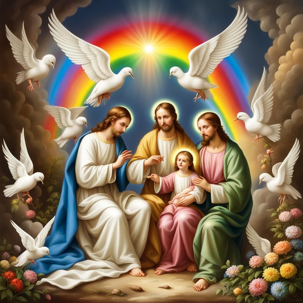Holy Family with Angels and Doves