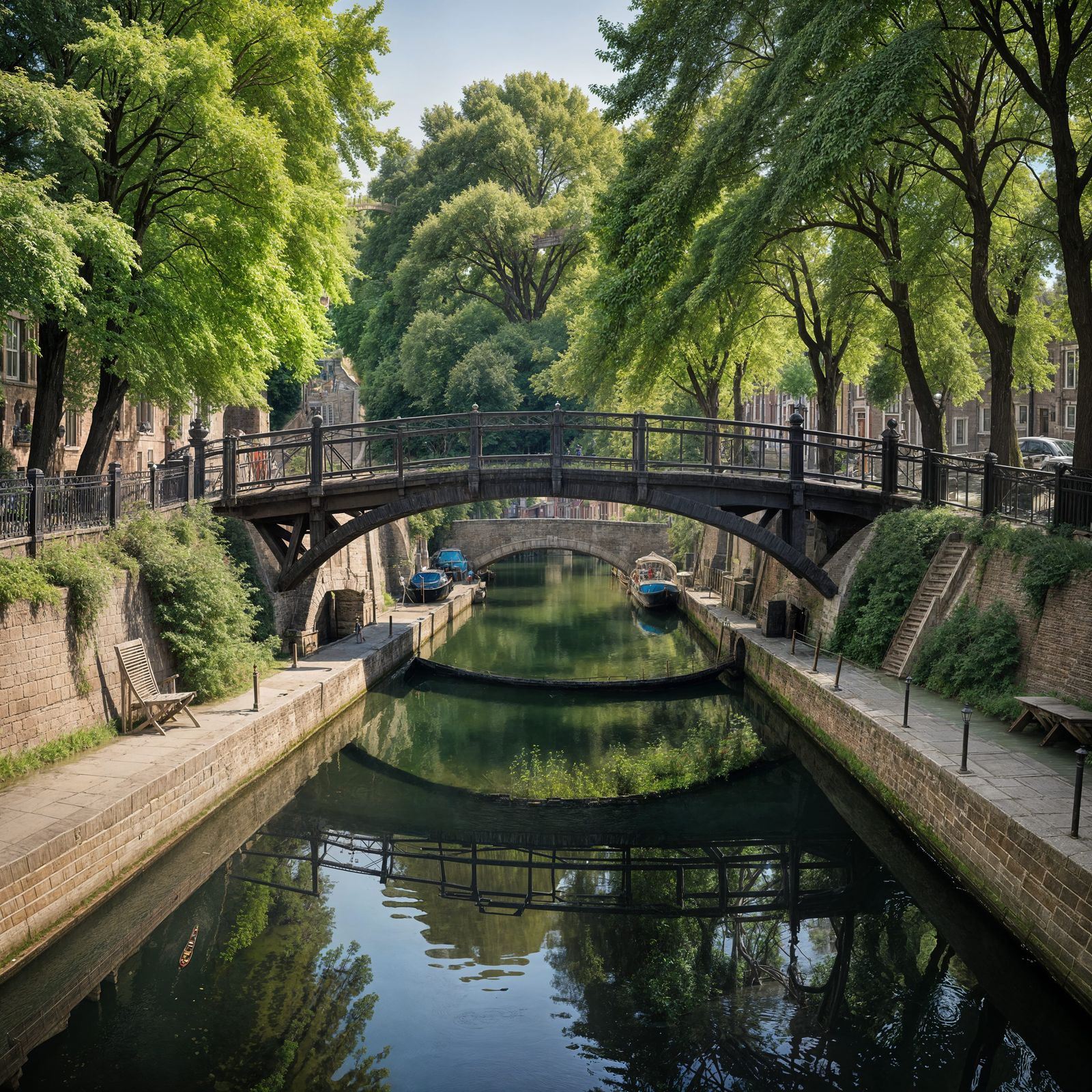 Vibrant Waterway Landscapes with Majestic Bridges