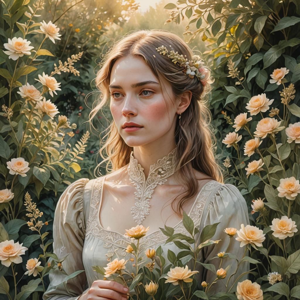 Ethereal Watercolor Portrait in Ligne Claire Style