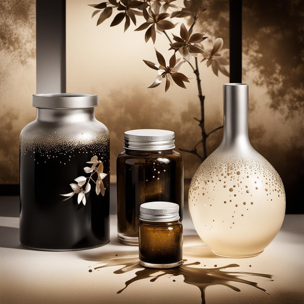 Sumi-e Style Portrait in Sepia and Silver Inks