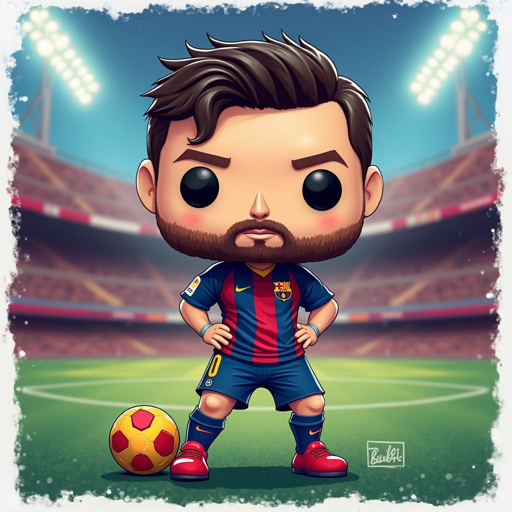 Lionel Messi as Funko Pop in Vibrant Pop Art Style