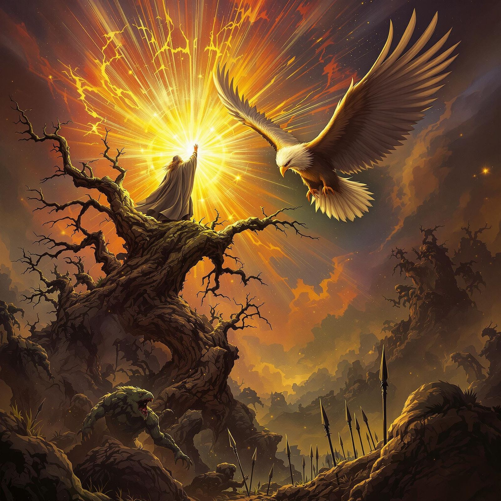 Gandalf Rescued by Eagles in Olbinski Style