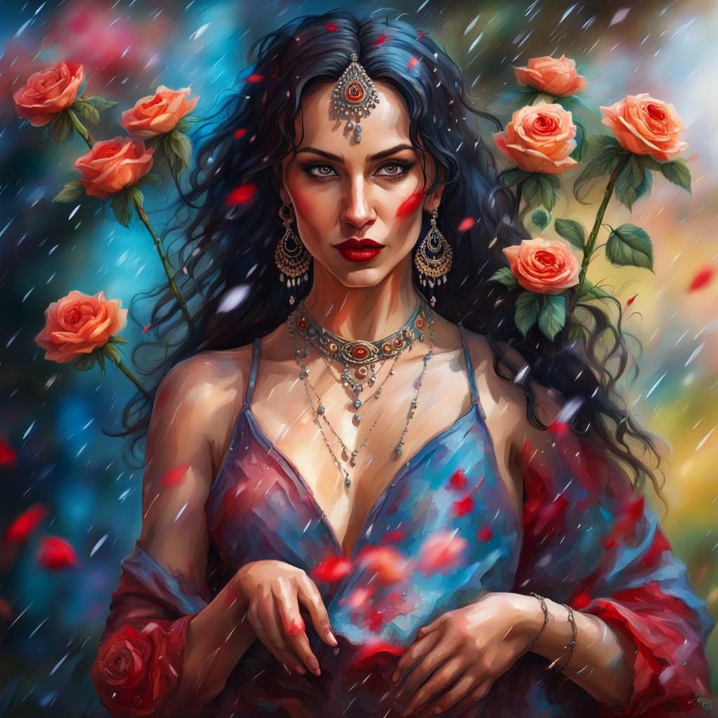 Gypsy Dancer in Rainy Rose Garden: Splash Art