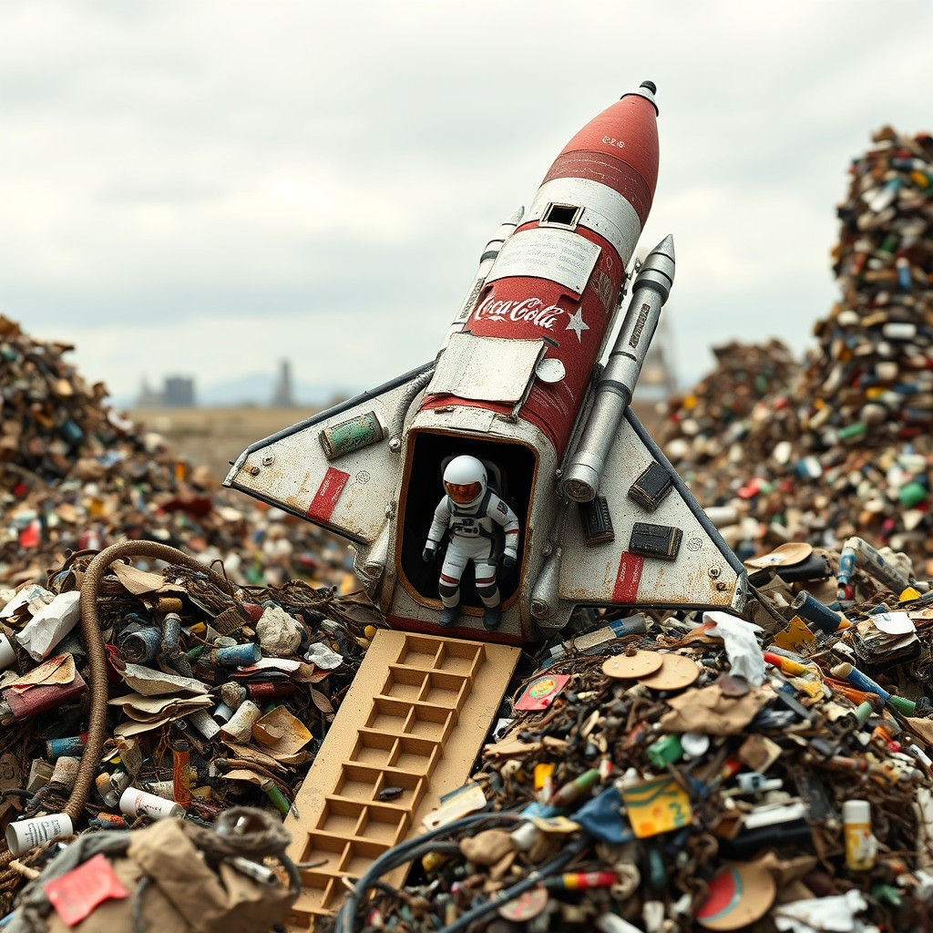 Miniature Astronauts Ascend Trash Space Shuttle