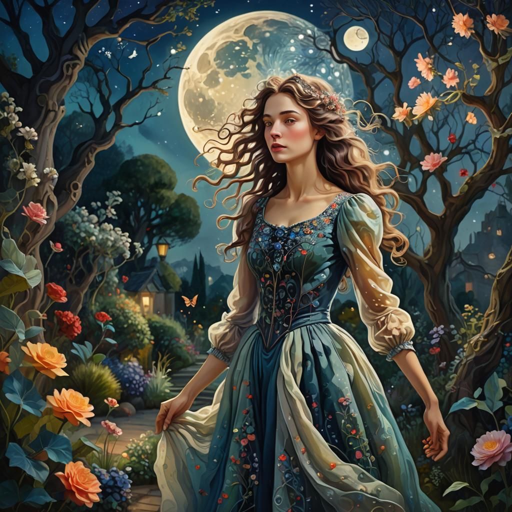 Dreamlike Garden Portrait in Surrealist Style