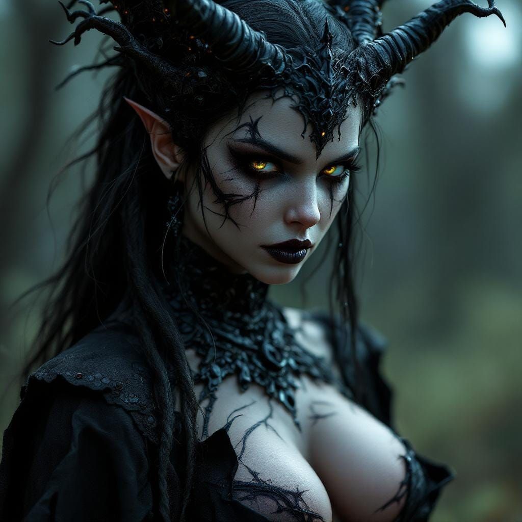 Gothic Maiden Shaman Portrait in Cyberpunk Horror Style