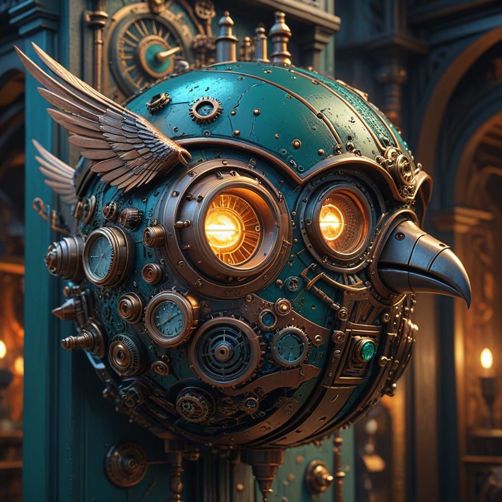 Steampunk Bird Palace: A Retro-Futuristic Avian Scene