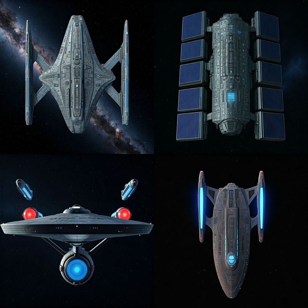 Futuristic Star Trek Starship Top View