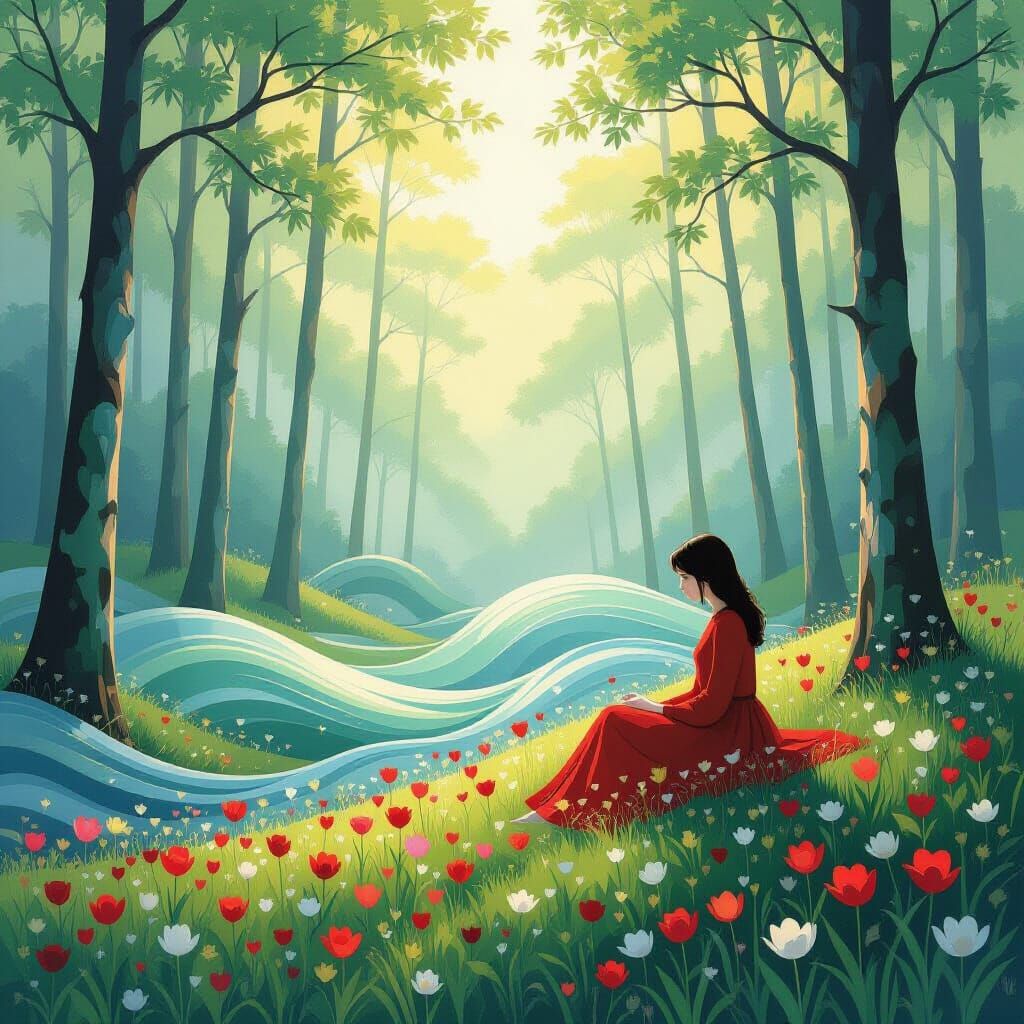 Surreal Dreamlike Landscape by Mulgil Kim with Klimt Influen...