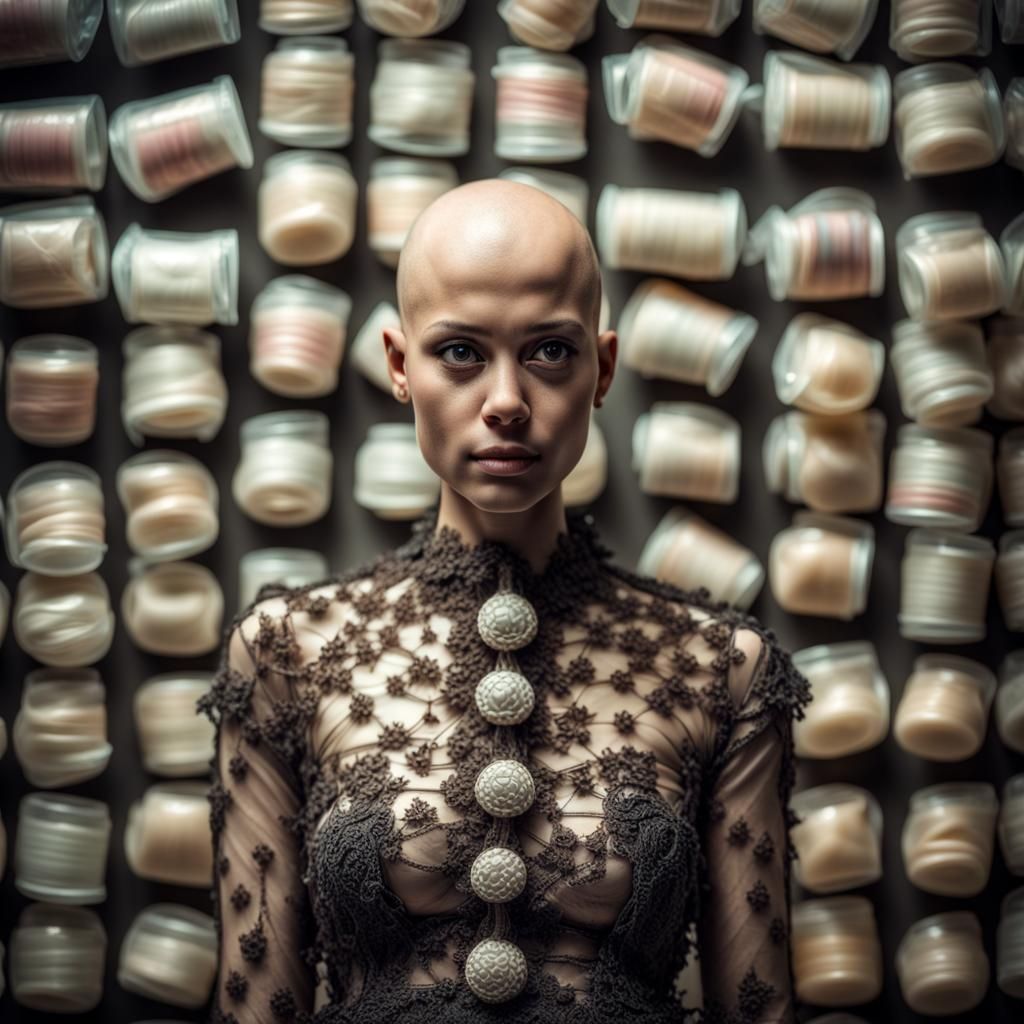 Striking Image of Bald Woman in Dress