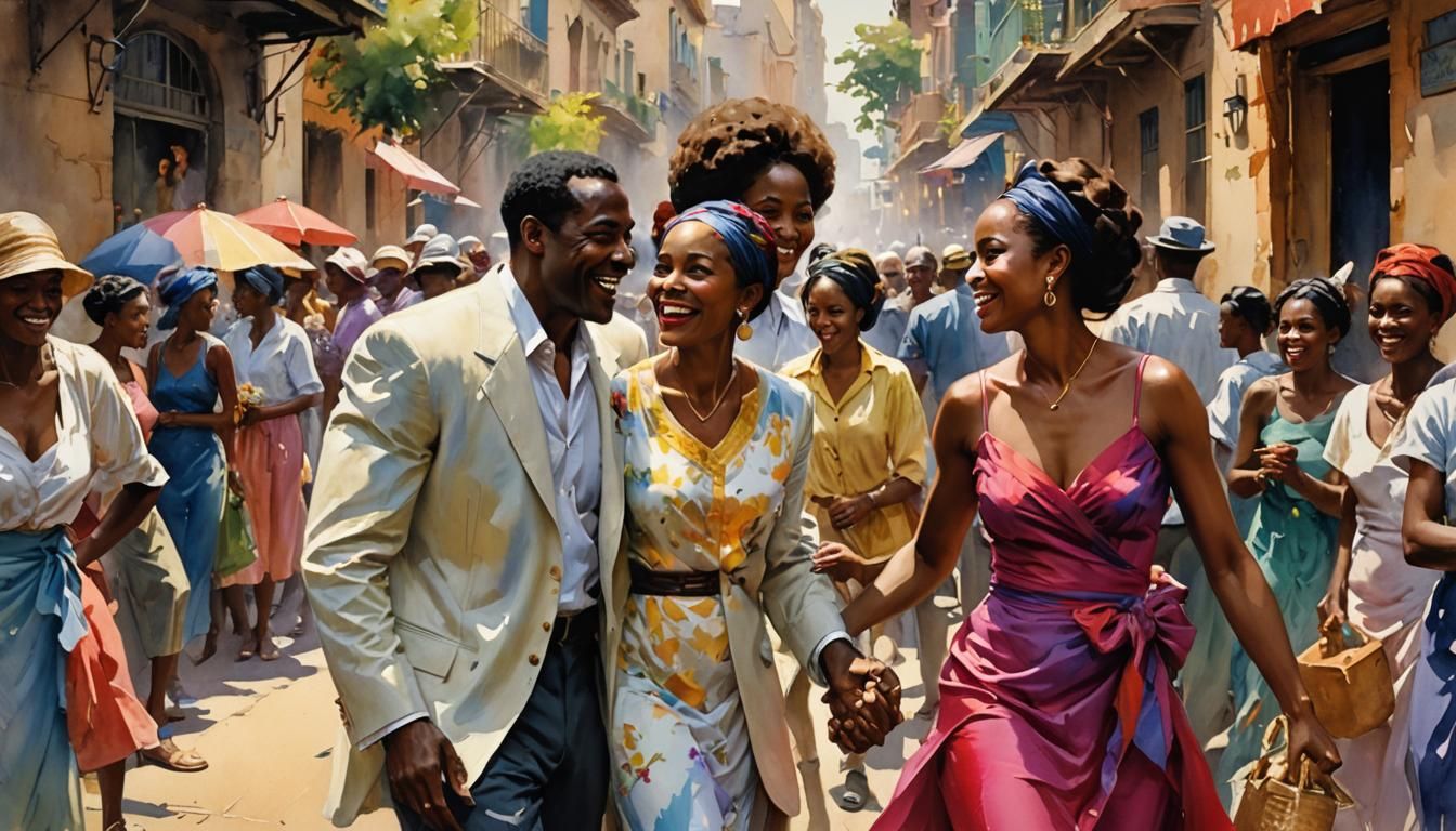 Vibrant Watercolor Painting of a Loving Couple