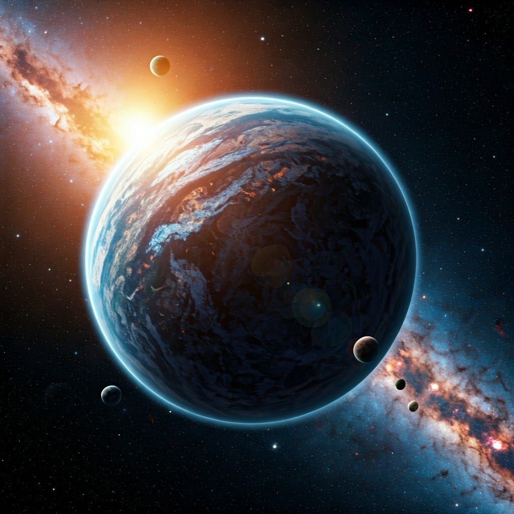 Celestial Body in Vibrant Galaxy: Sci-Fi Art