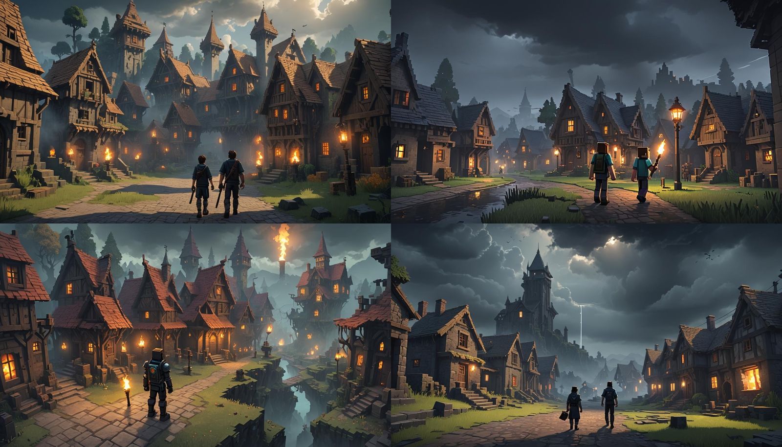Eerily Quiet Minecraft Village: Matte Painting