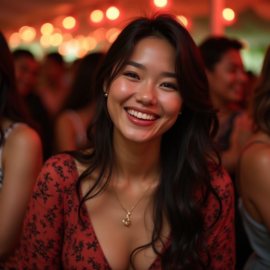 Joyful South Korean Woman at Lively Party