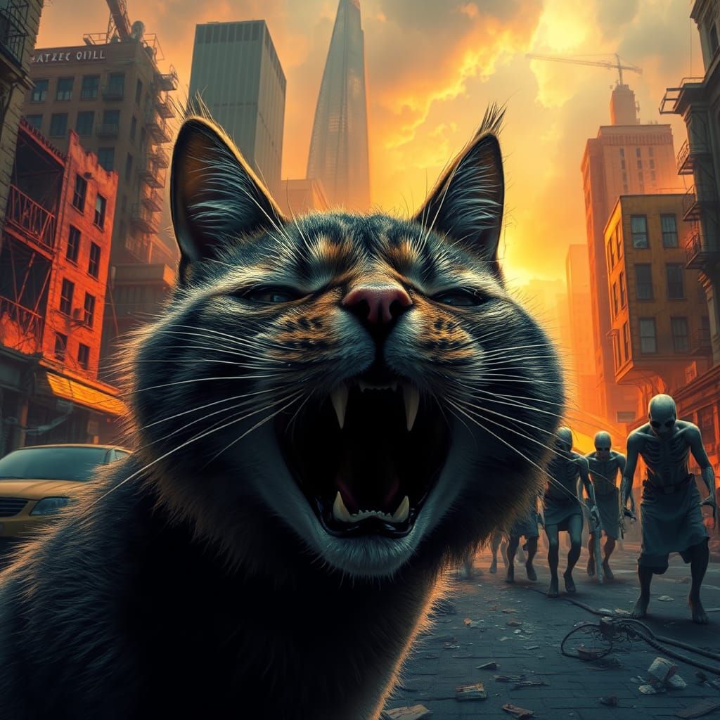 Terrified Cat Confronts Zombie Apocalypse