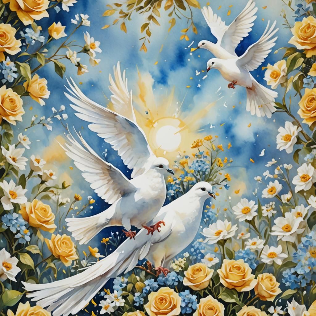 Jewish Wedding with Dove in Vibrant Watercolor Style