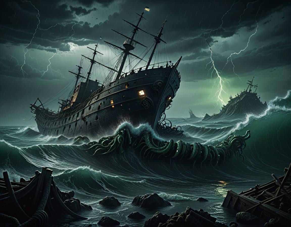 Dark Fantasy Sea Monster Emerges from the Depths
