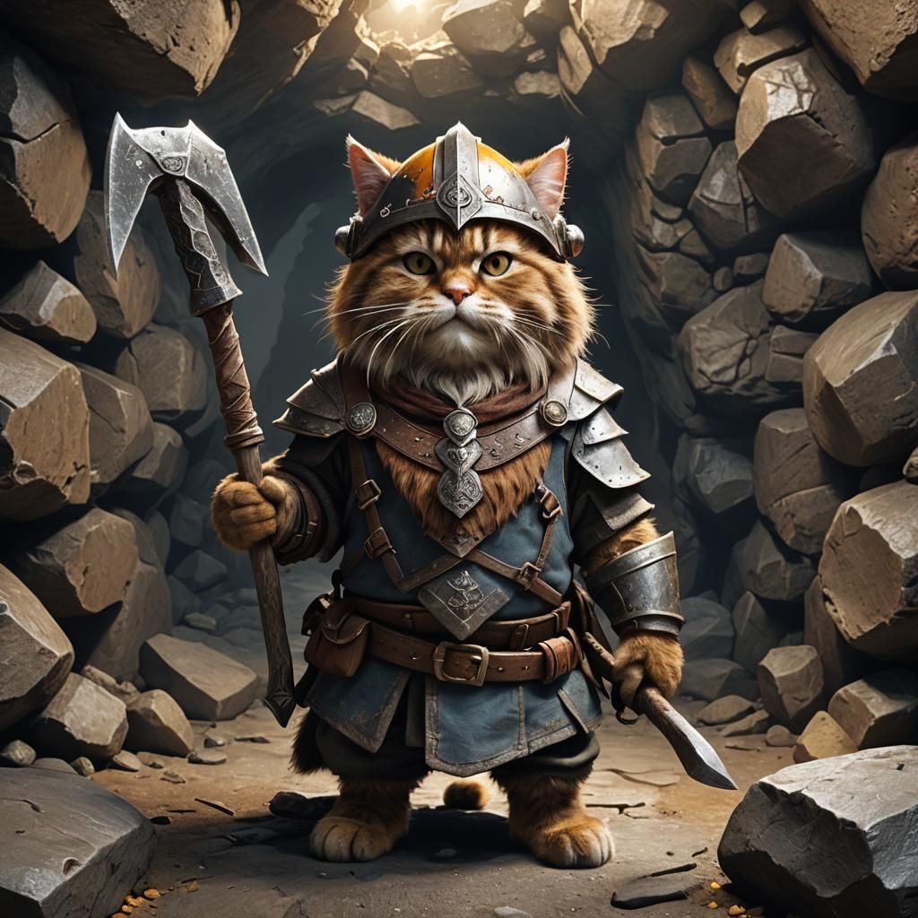 Gimli Cat Miner in Cave: Octane Render