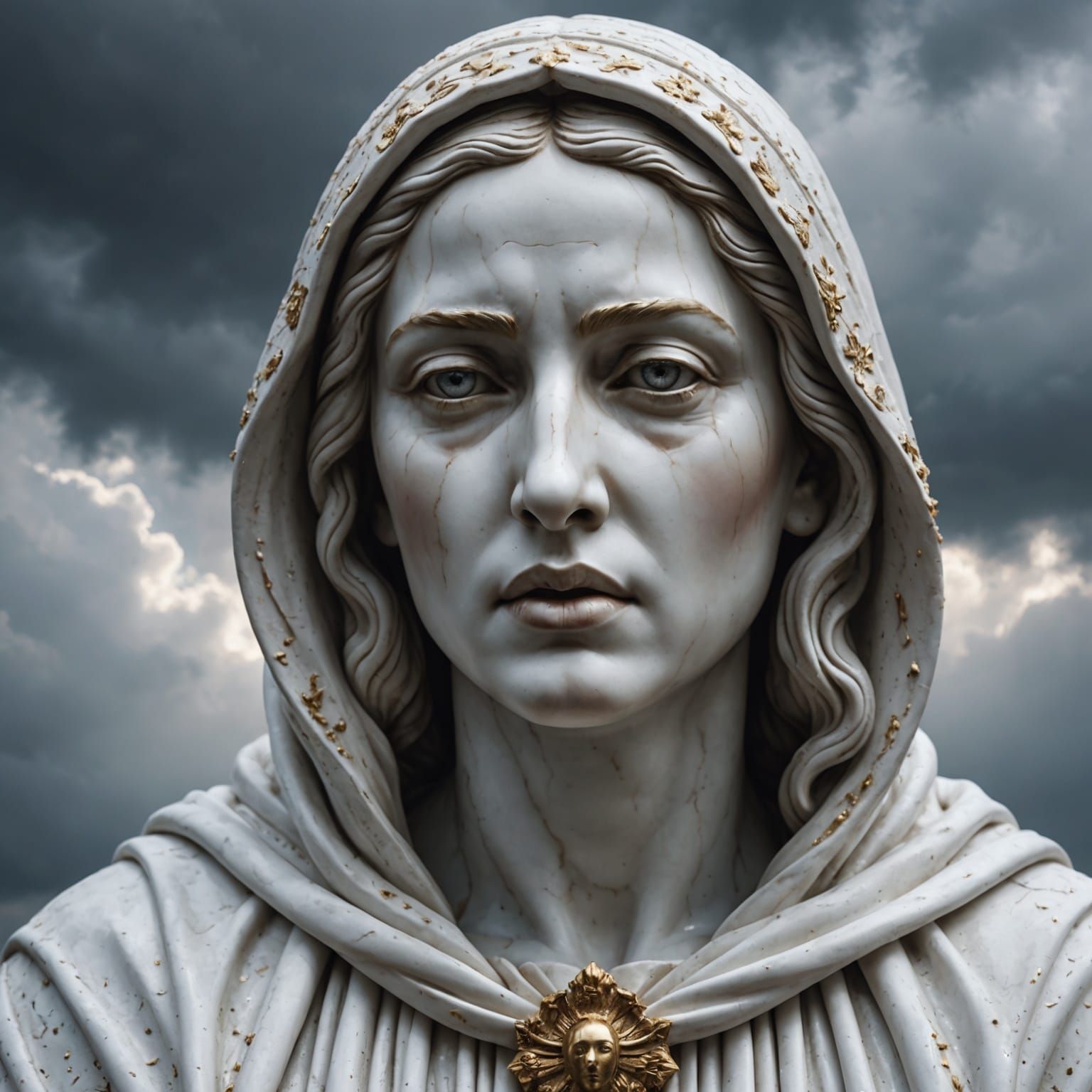 Crying Madonna Statue in Hyper-Realistic Digital Art
