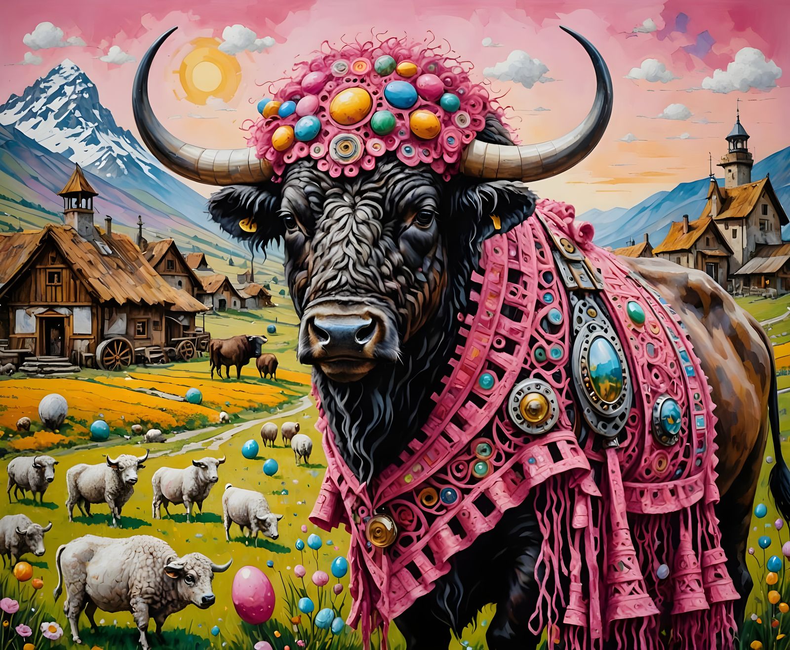 Glamorous Steampunk Buffalo in Pink Dress