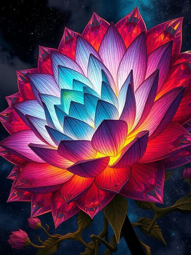 Surreal Celestial Blooms in Geometric Harmony