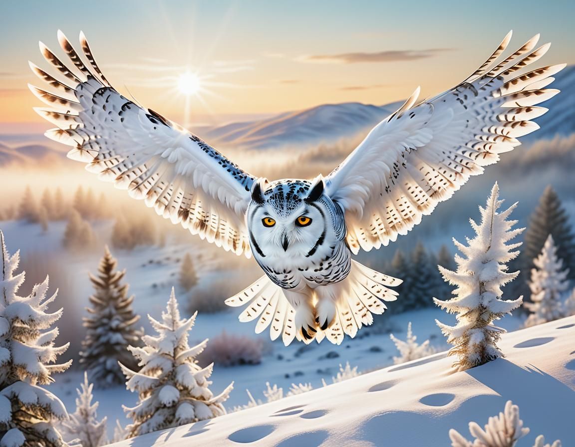 Snowy Owl in Flight: Wildlife Art in Loates Style