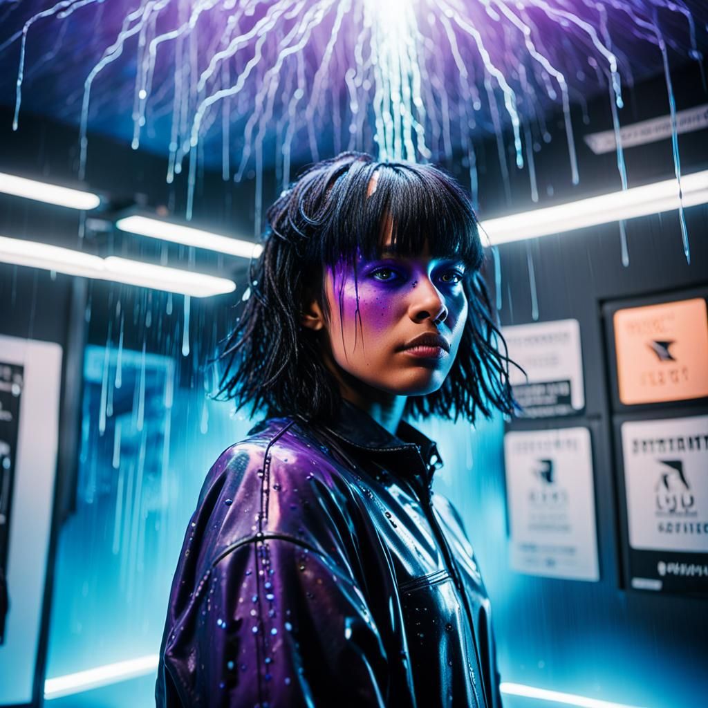 Electrically Charged Figure in Electric Rain