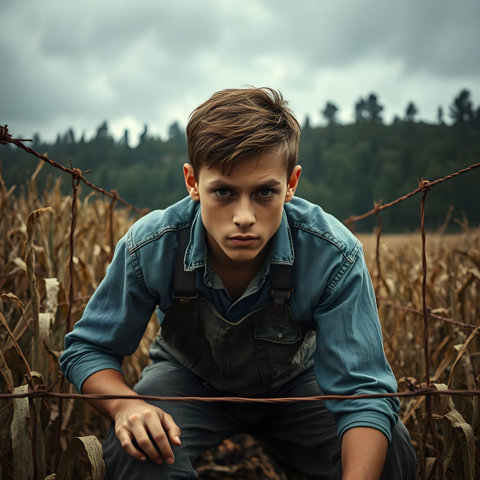 Coal Miner's Haunting Landscape in Barren Cornfield