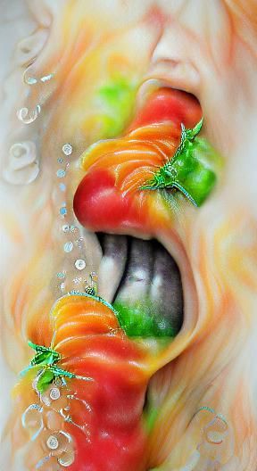 Zipped Mouth in Vegetable Vortex: Hyperrealistic Art Deco