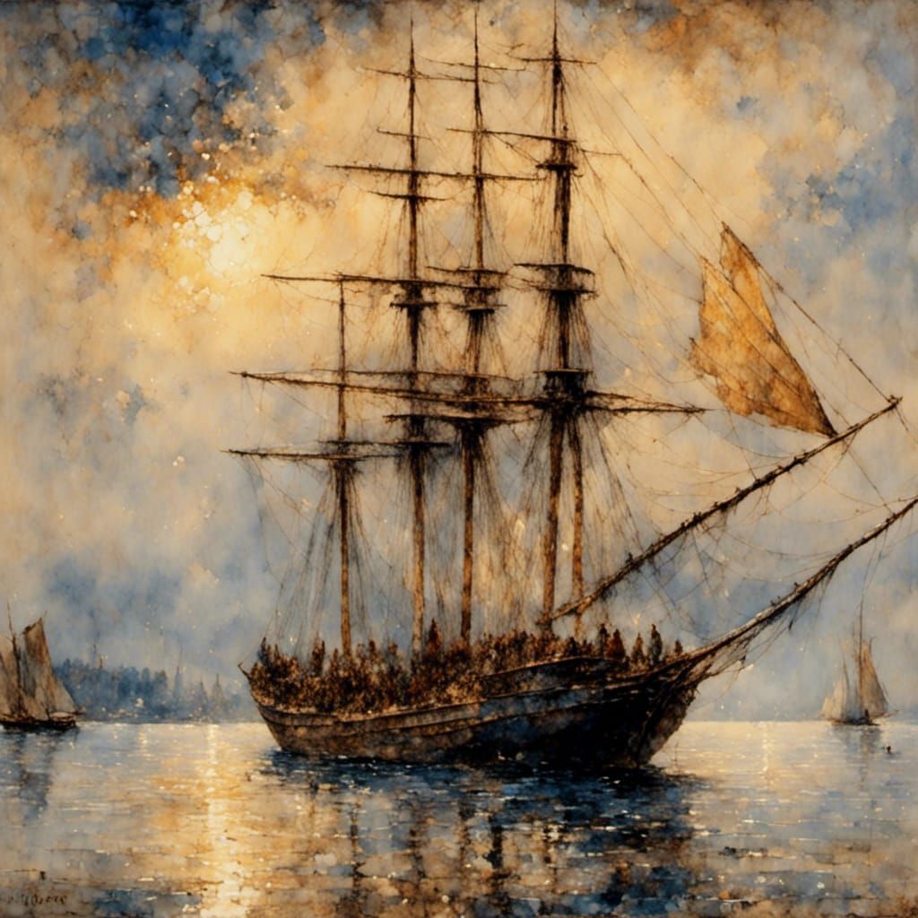 Pointillist Sailboat on the Mississippi River