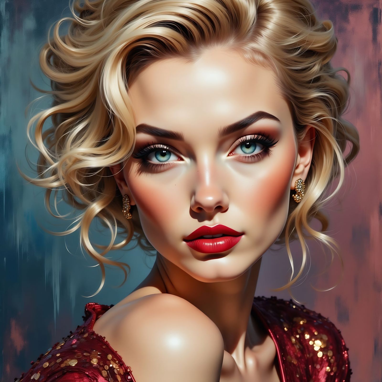 Glamorous French Woman Portrait Painting in Oil