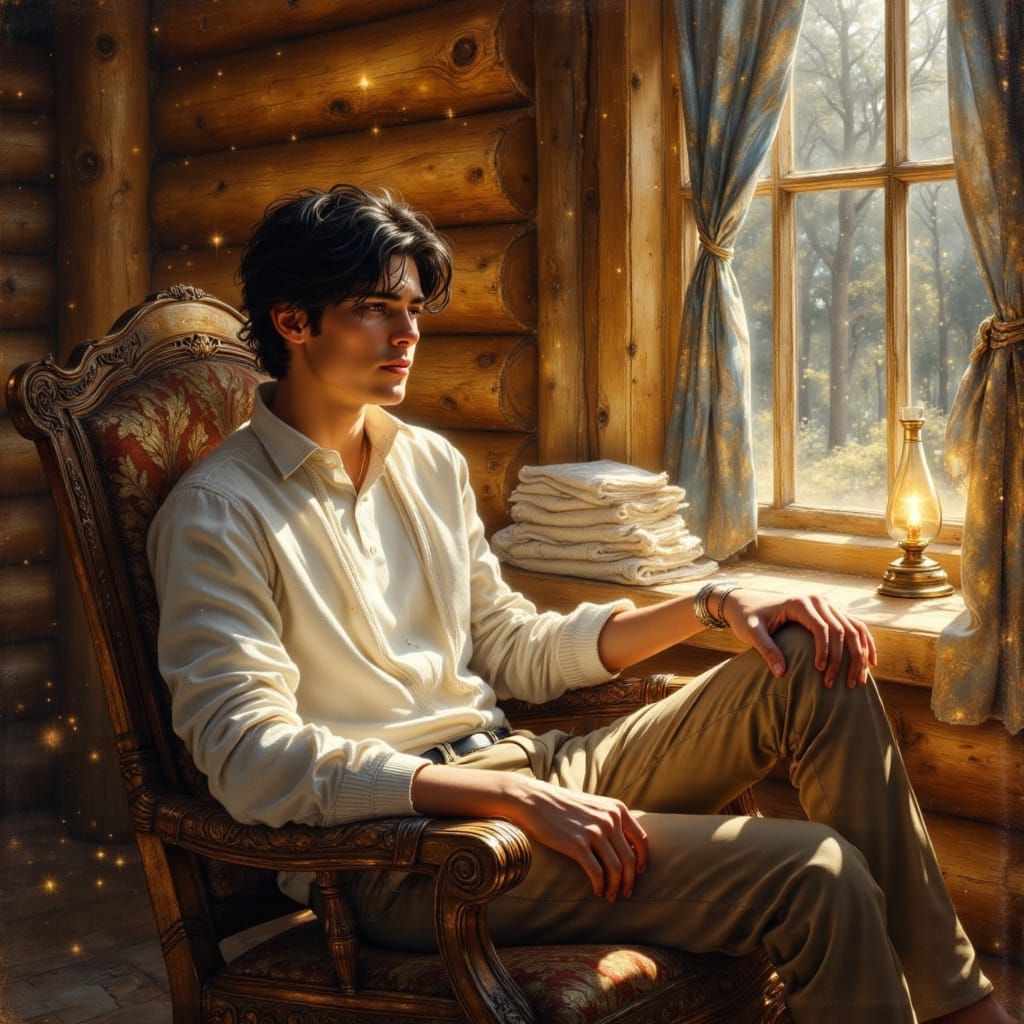 After the morning repast, Percy laid by the fireplace and be...