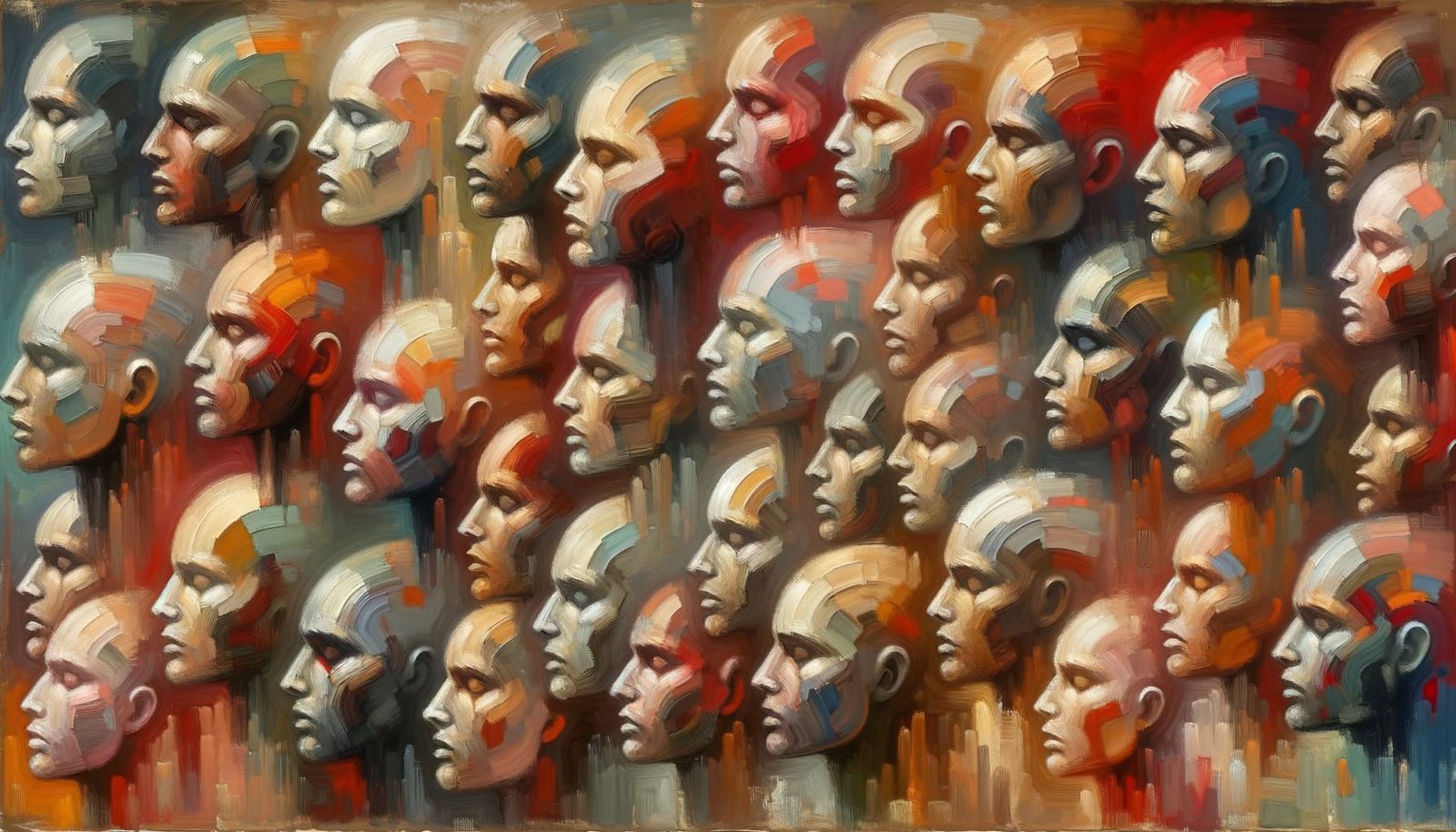 99 Emotional Heads in Mid-20th Century Oil Style