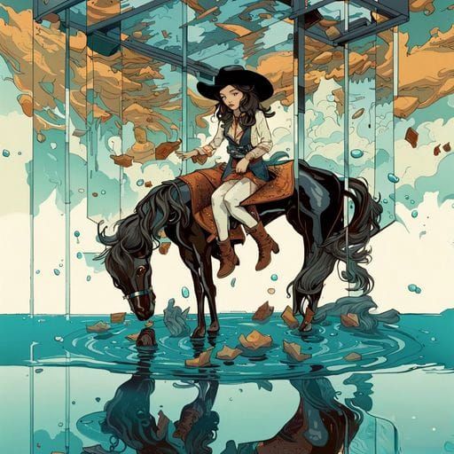 Cowgirl Portrait Reflected in Water