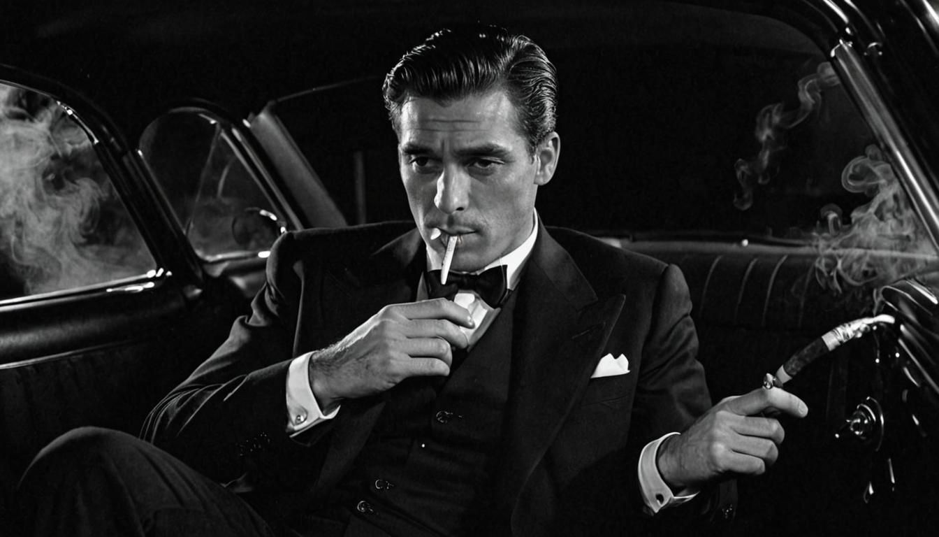 Film Noir: Handsome Man Smoking in Car