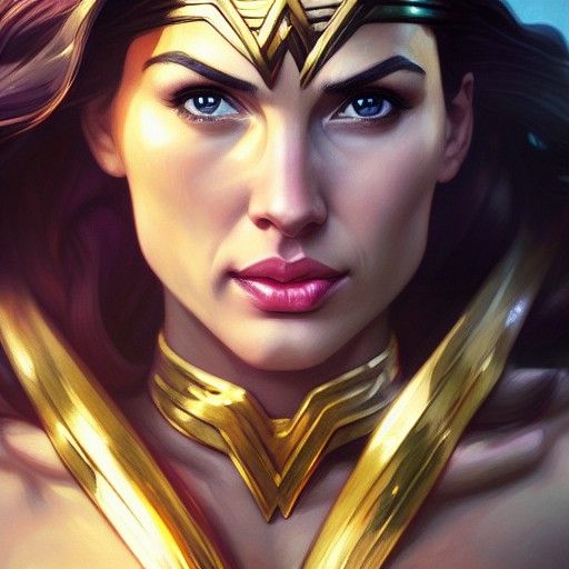 Wonder Woman Portrait in Hyperdetailed Art Style