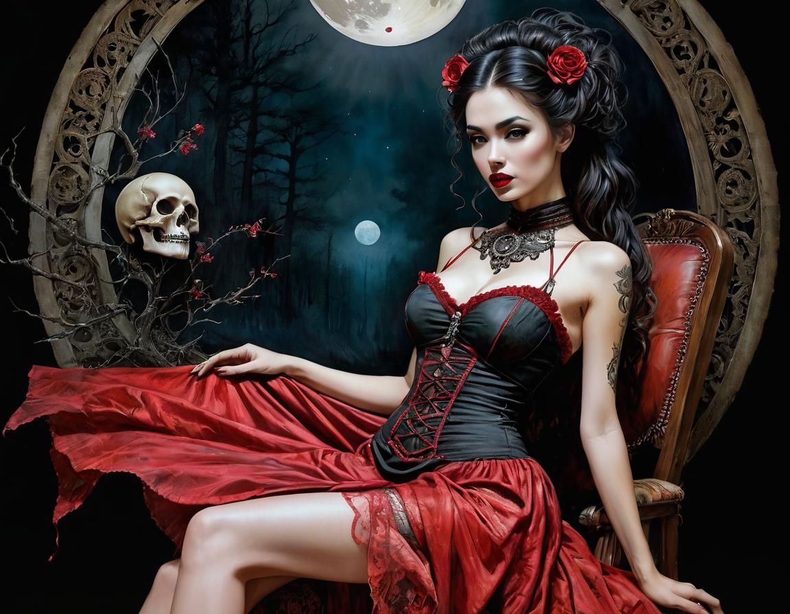 Surreal Dark Fantasy Maiden in Trompe l'Oeil Style