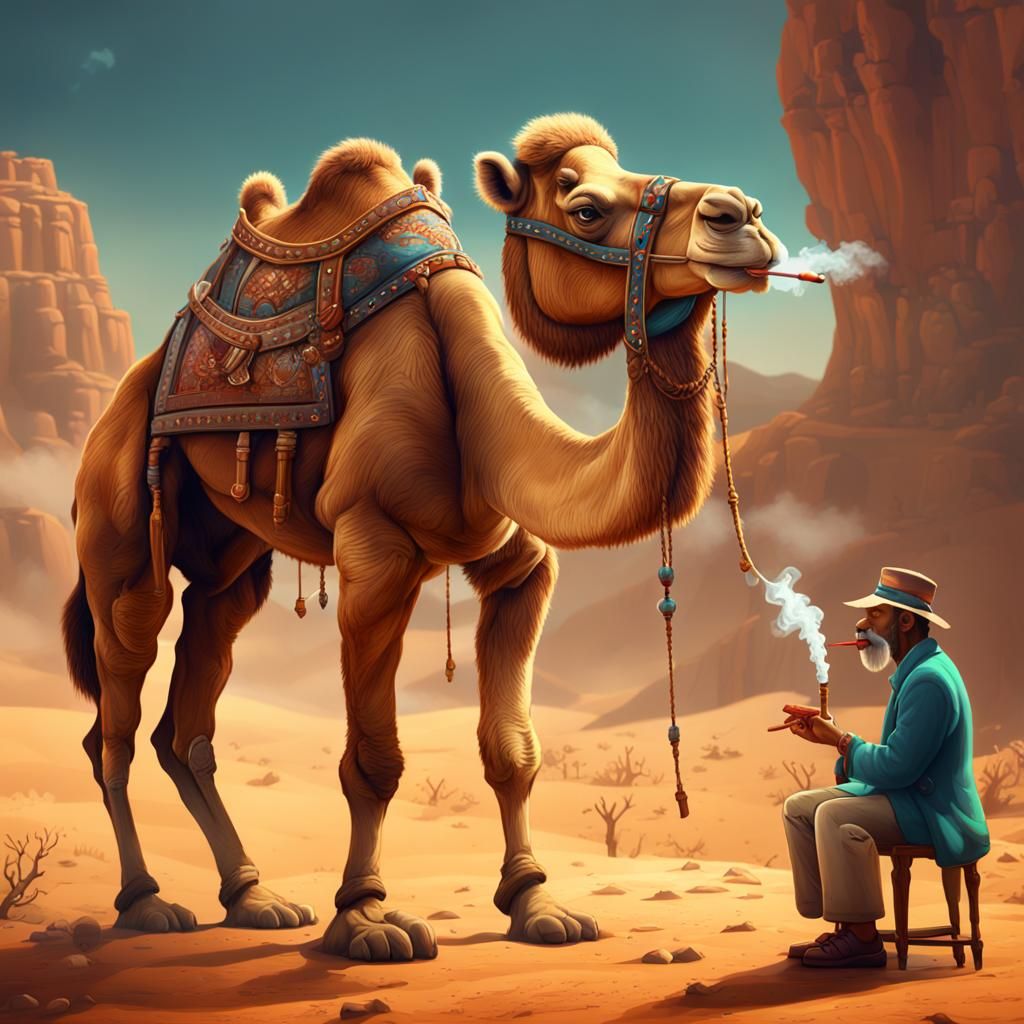 Cartoon Joe Camel Smoking Cigarette: Detailed Art