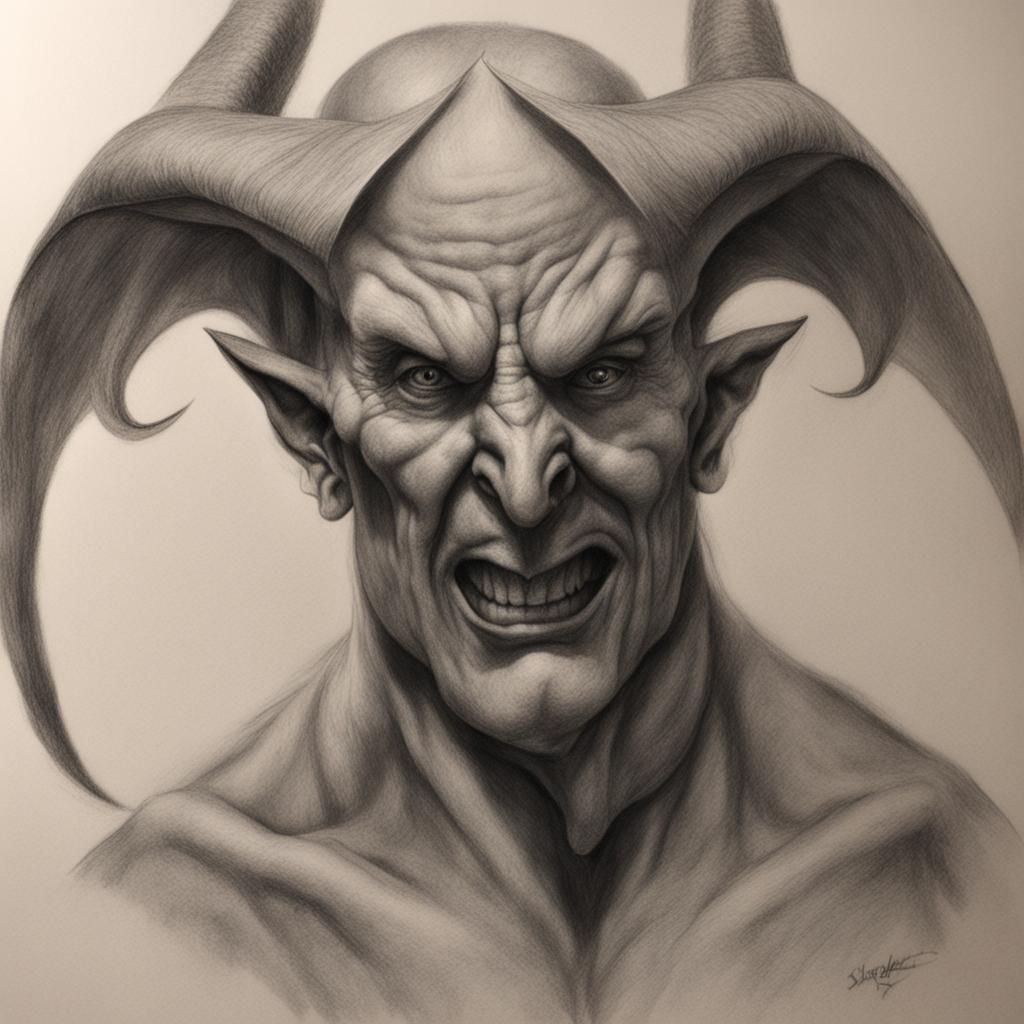 Pencil and Charcoal Drawing of Satan