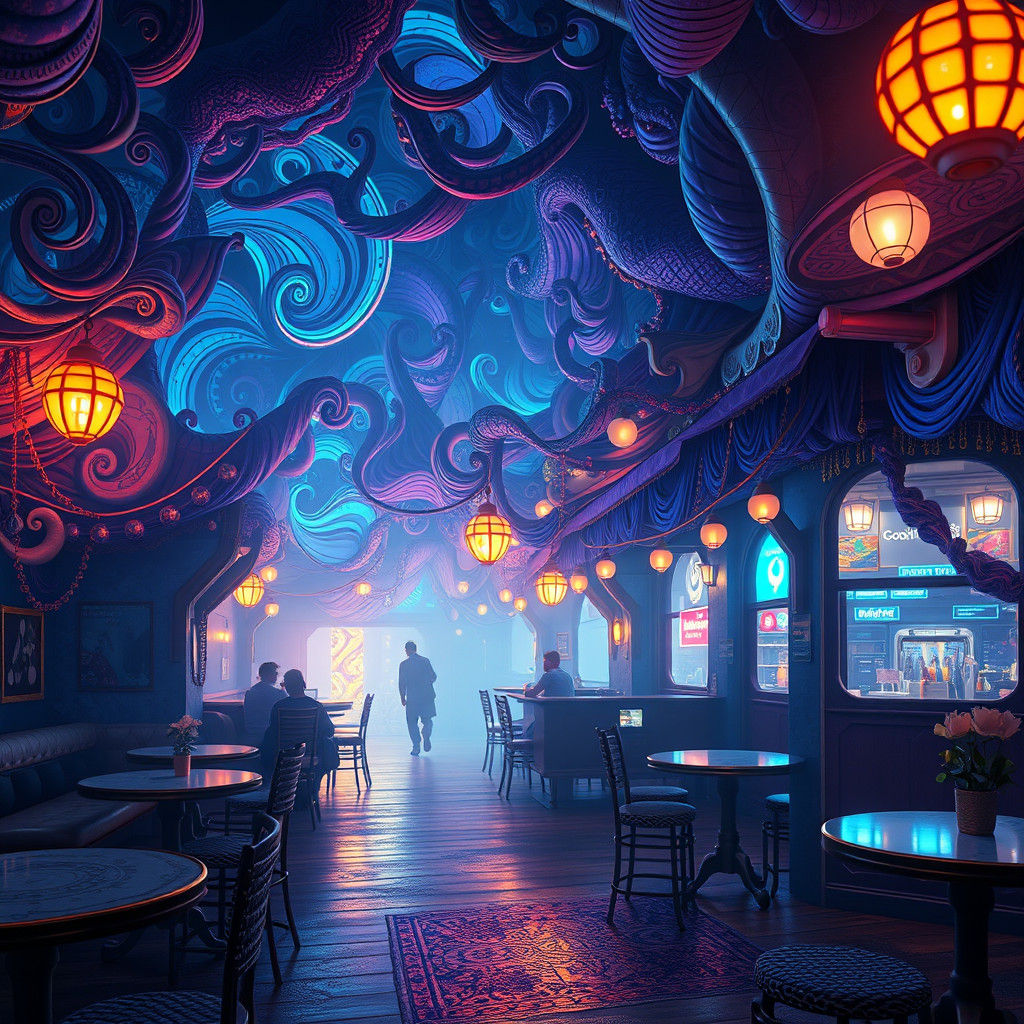 Dreamlike Night Cafe Scene in Ethereal Luminescence