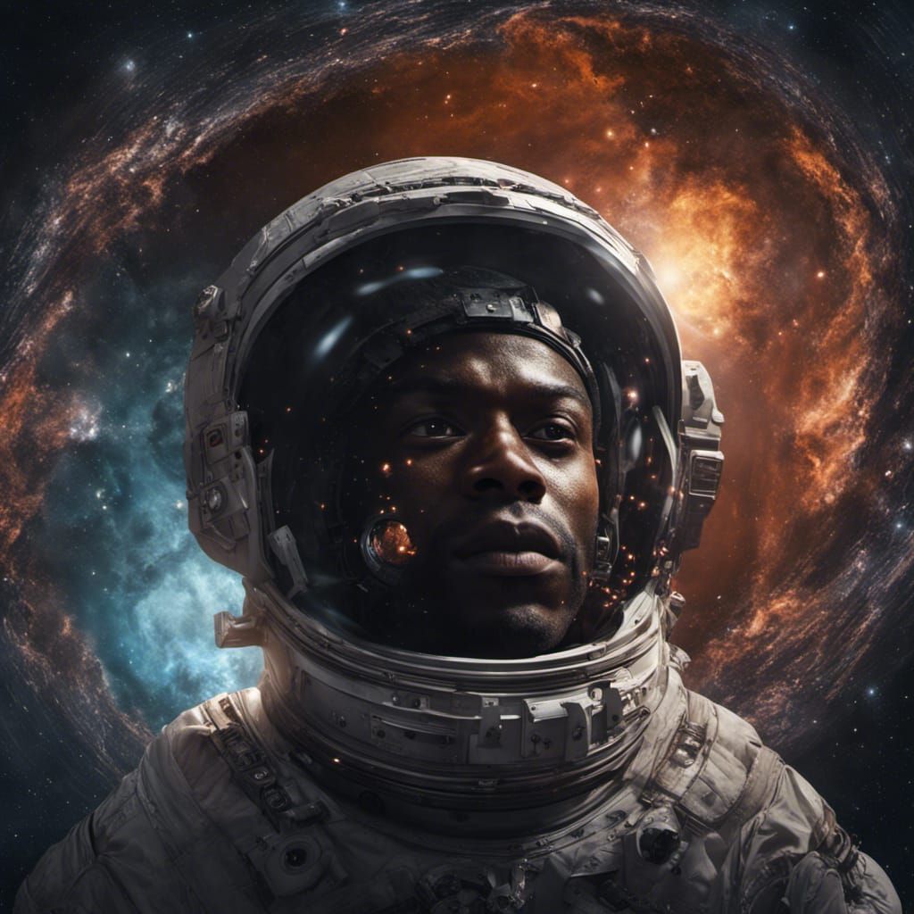 Astronaut Emerges from Black Hole, Detailed Digital Art