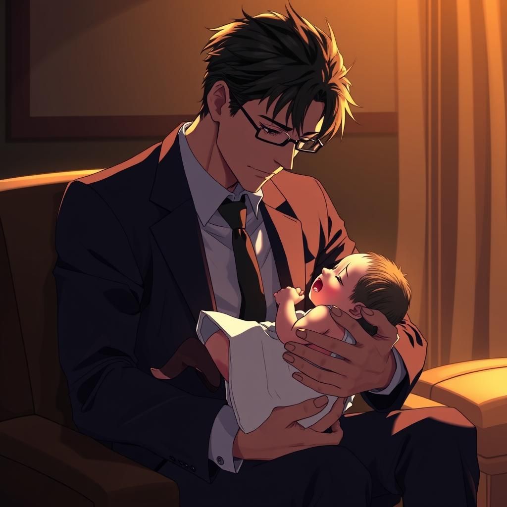 Levi Ackerman Comforts Newborn in Anime Style