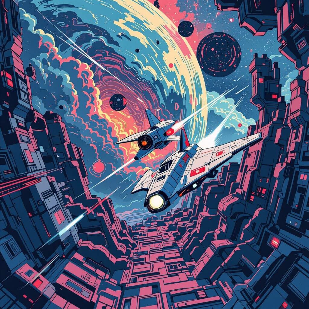 Swordfish II Spaceship Soaring Through Space Portal