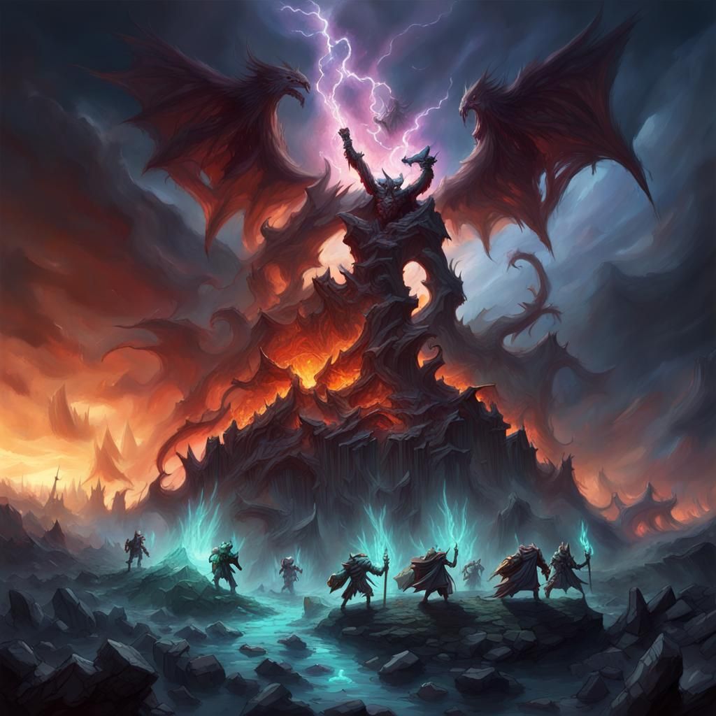 Epic Battle Between Angels and Demons, Sinister Cartoon Art