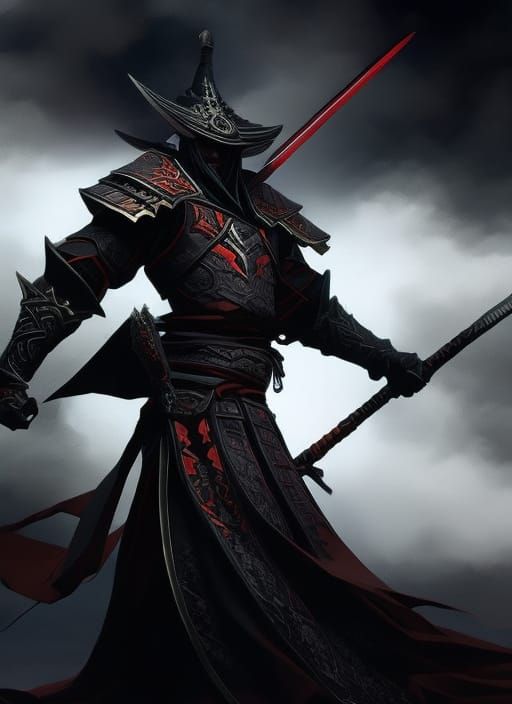 Samurai Wizard Illustration in Dark Fantasy Style