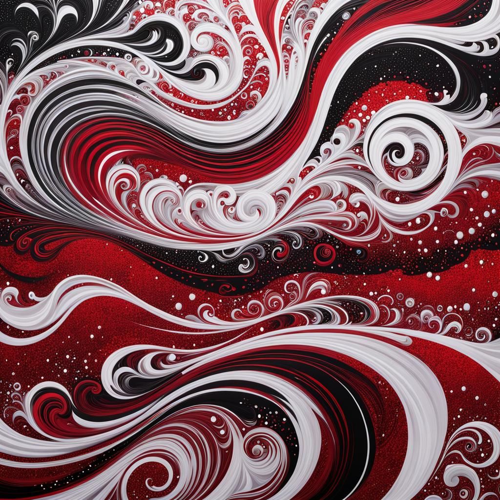 Abstract Swirling Panel in Red, White, and Black
