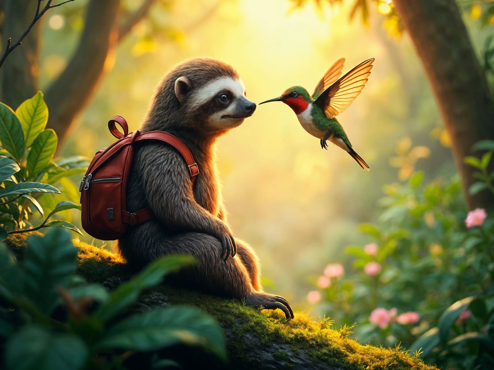 Sloth vs Hummingbird in Realistic Watercolor