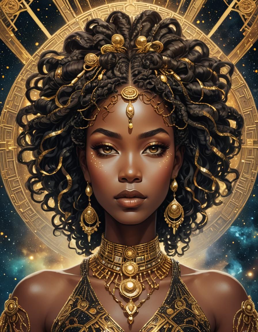 Anime Portrait of Woman with Gold Jewelry
